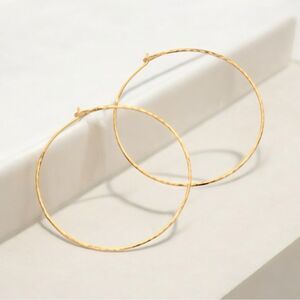 Stella & Dot Gold Hammered Wire Hoop Earrings Large EUC